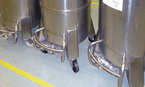 Stainless steel castors in a commercial kitchen